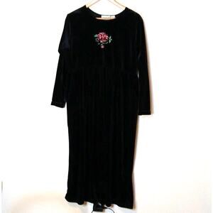 Shenanigans black velvet maxi dress with embroidered rose detail